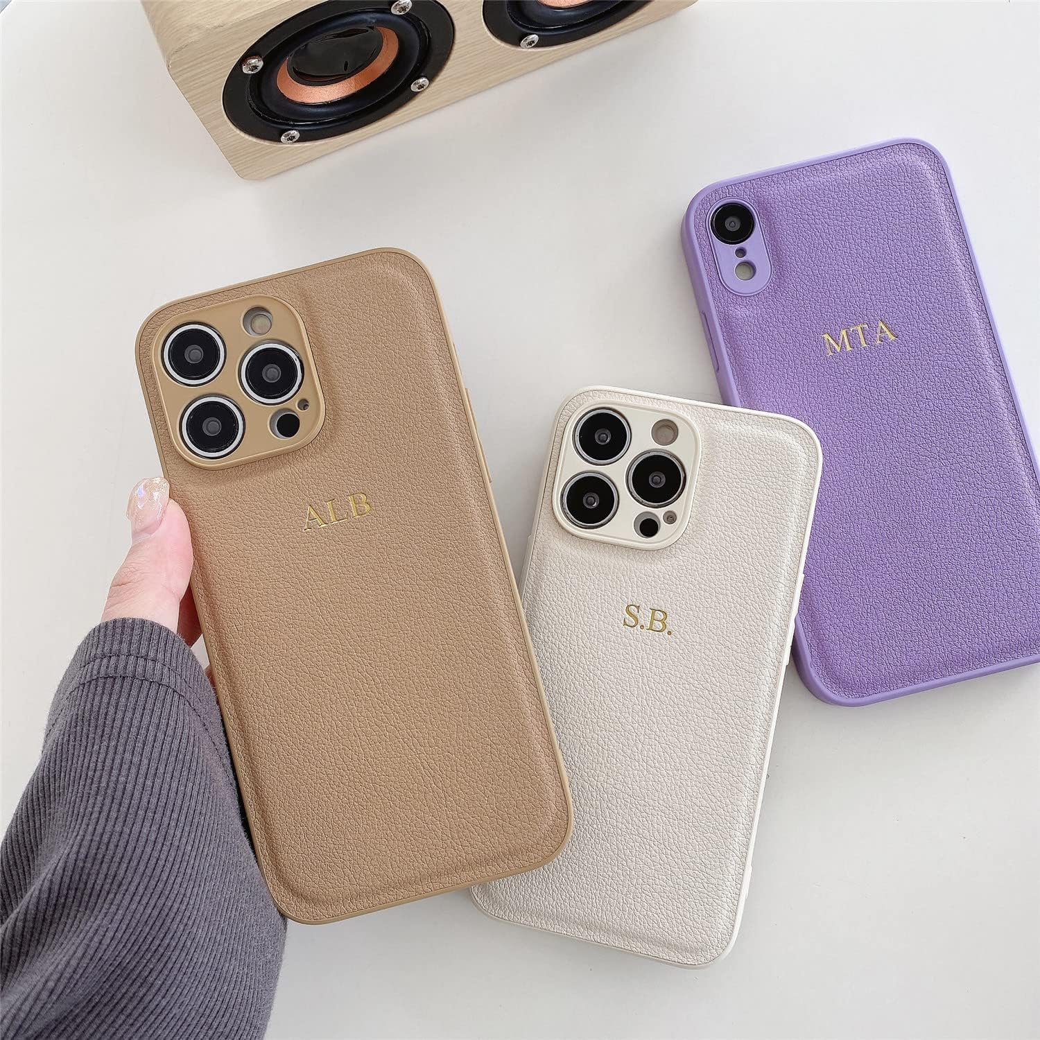 Personalizar – Funda suave de piel sintética con letras iniciales doradas y plateadas para iPhone 14, 12, Pro, Xs, Max, 13, Mini, 11 X, XR, 7, 8