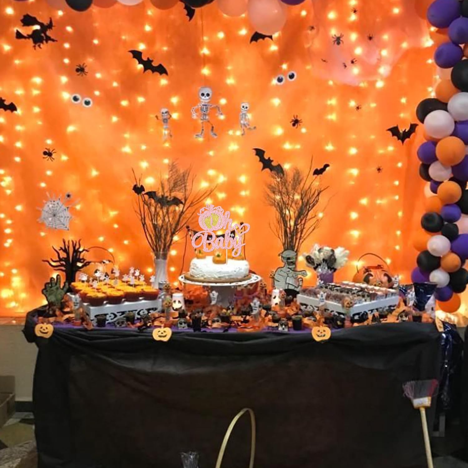 1 pieza de decoración de pastel de calabaza Oh Baby con purpurina, pies de corazón con purpurina, para baby shower, tema de otoño, baby shower,