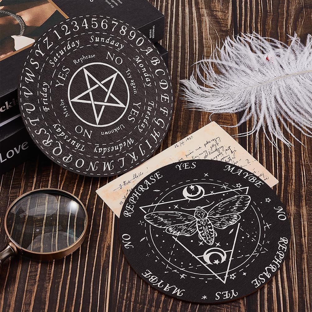 GORGECRAFT Tablero de péndulo de mariposa, 2 piezas, tableros de péndulo de pentagrama, adivinación de madera, altar brujería, kit de madera,