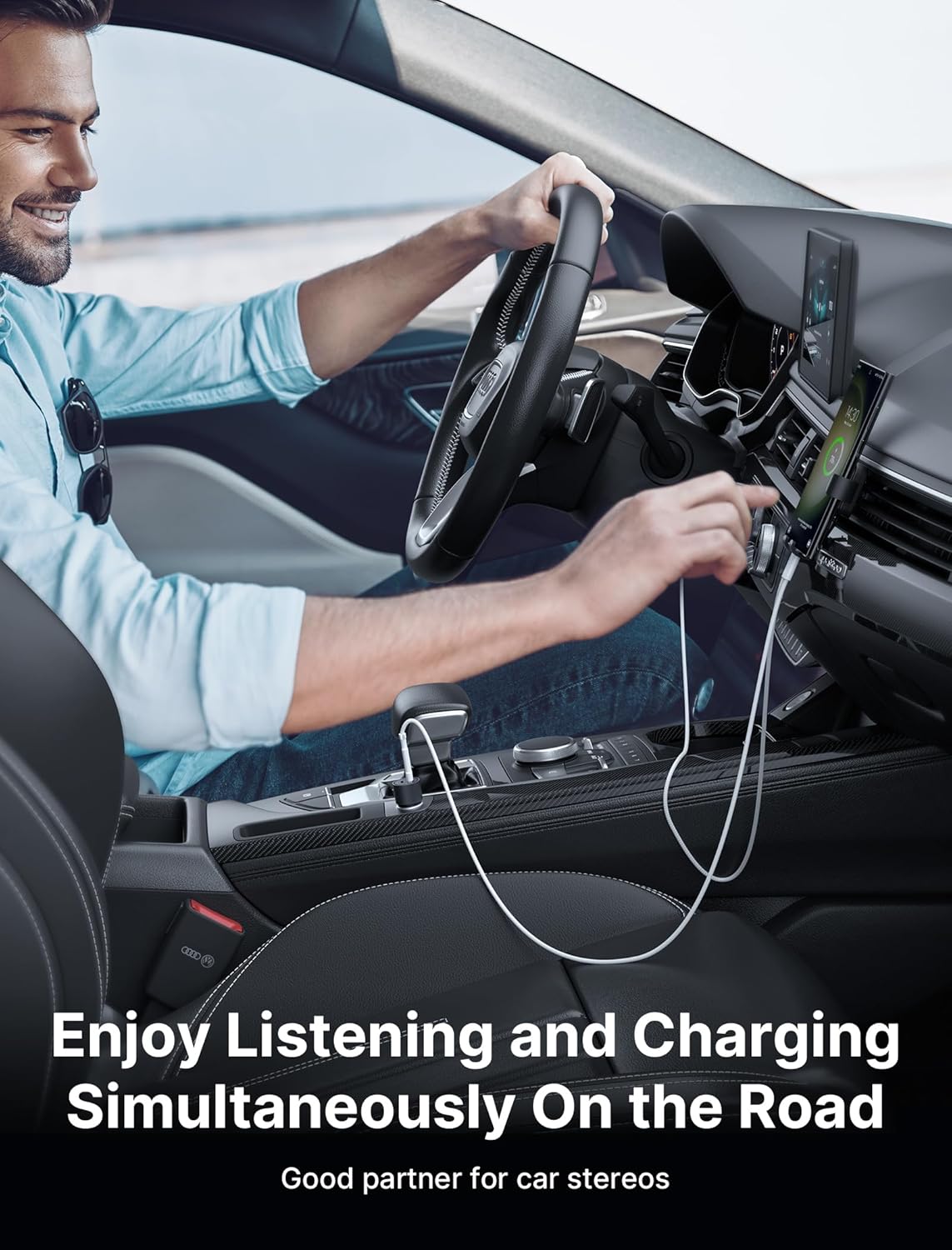JSAUX Cable de carga y auriculares USB C a 0.138 in, conector USB C a audio auxiliar 2 en 1 con PD de 60 W de carga rápida compatible con iPhone 15
