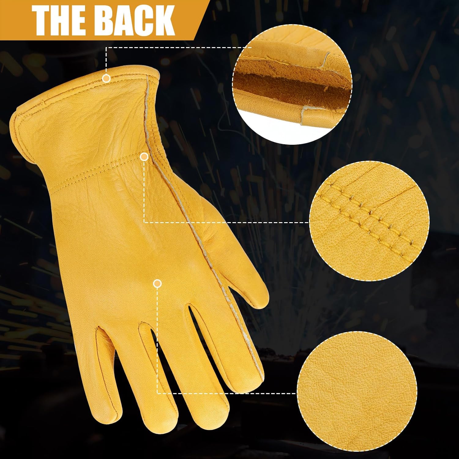 16 pares de guantes de cuero de vaca a granel para hombres, guantes de cuero de jardinería para trabajo, resistentes a cortes, construcción,
