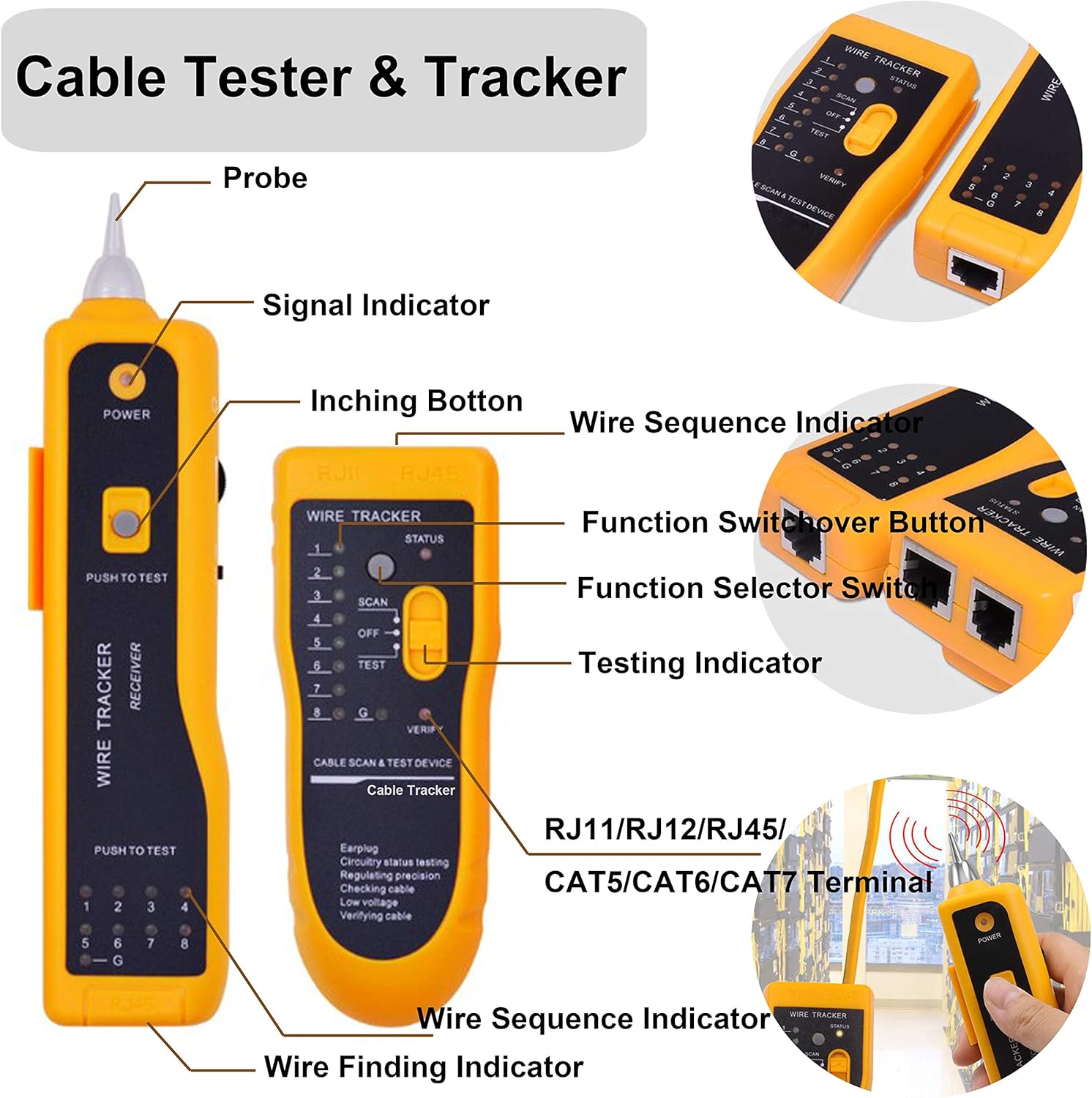 TAIWAIN – Herramienta de red de crimpado para crimpadora RJ45RJ11RJ12 Cat5Cat7Cat6, kit de pelacables de red para detector de datos de alambre de