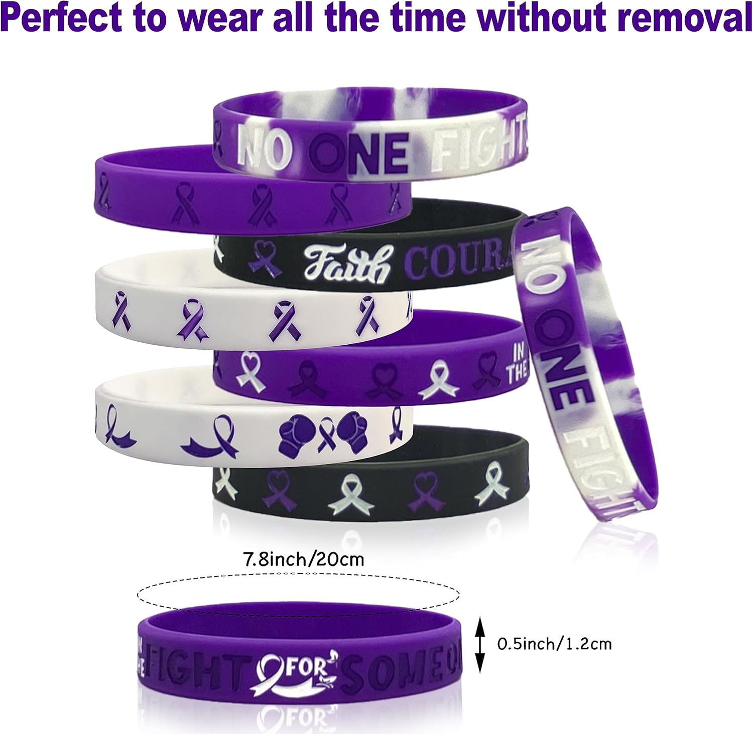 Pulseras de cinta morada, esperanza, fuerza, fe, coraje, conciencia de salud, pulseras de silicona unisex para aumentar la conciencia sobre el abuso