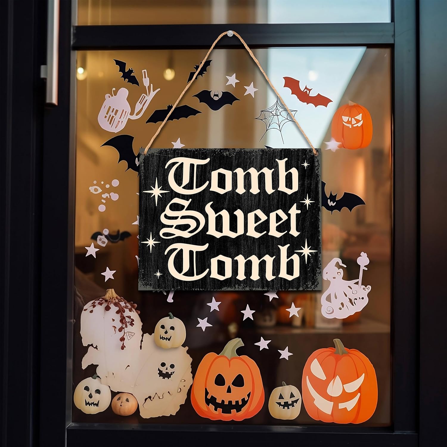 Tomb – Letrero colgante de madera con texto en inglés Sweet Tomb  Decoración de pared de bienvenida de Halloween  Decoración bohemia de casa