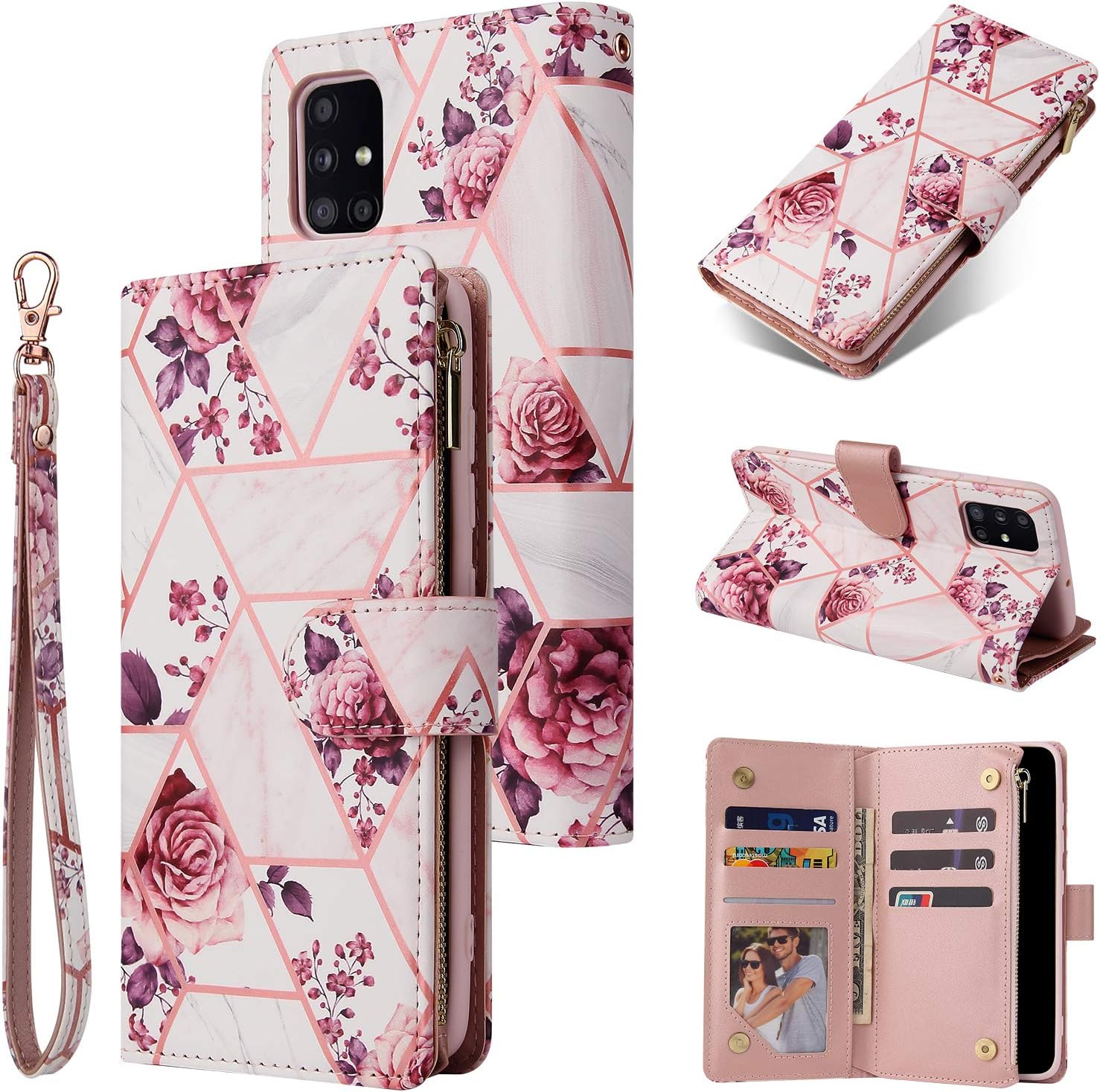 UEEBAI Funda tipo cartera para iPhone 12 Mini de 5.4 pulgadas, piel sintética de alta calidad, cierre magnético, bolsillo con cremallera, ranuras