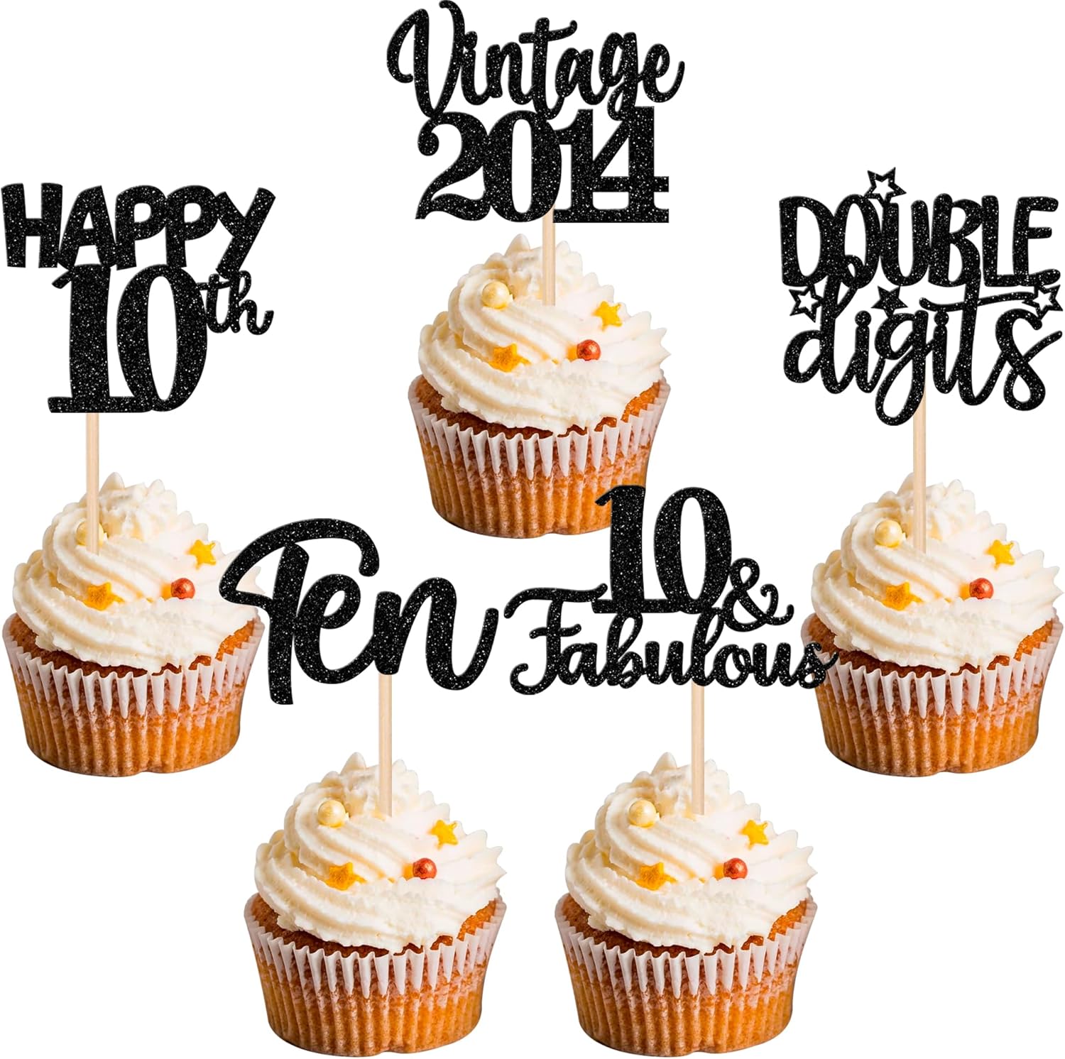 30 piezas de decoración para cupcakes con purpurina de 10 cumpleaños vintage 2014 para cupcakes saludos a 10 fabulosas decoraciones de pasteles para