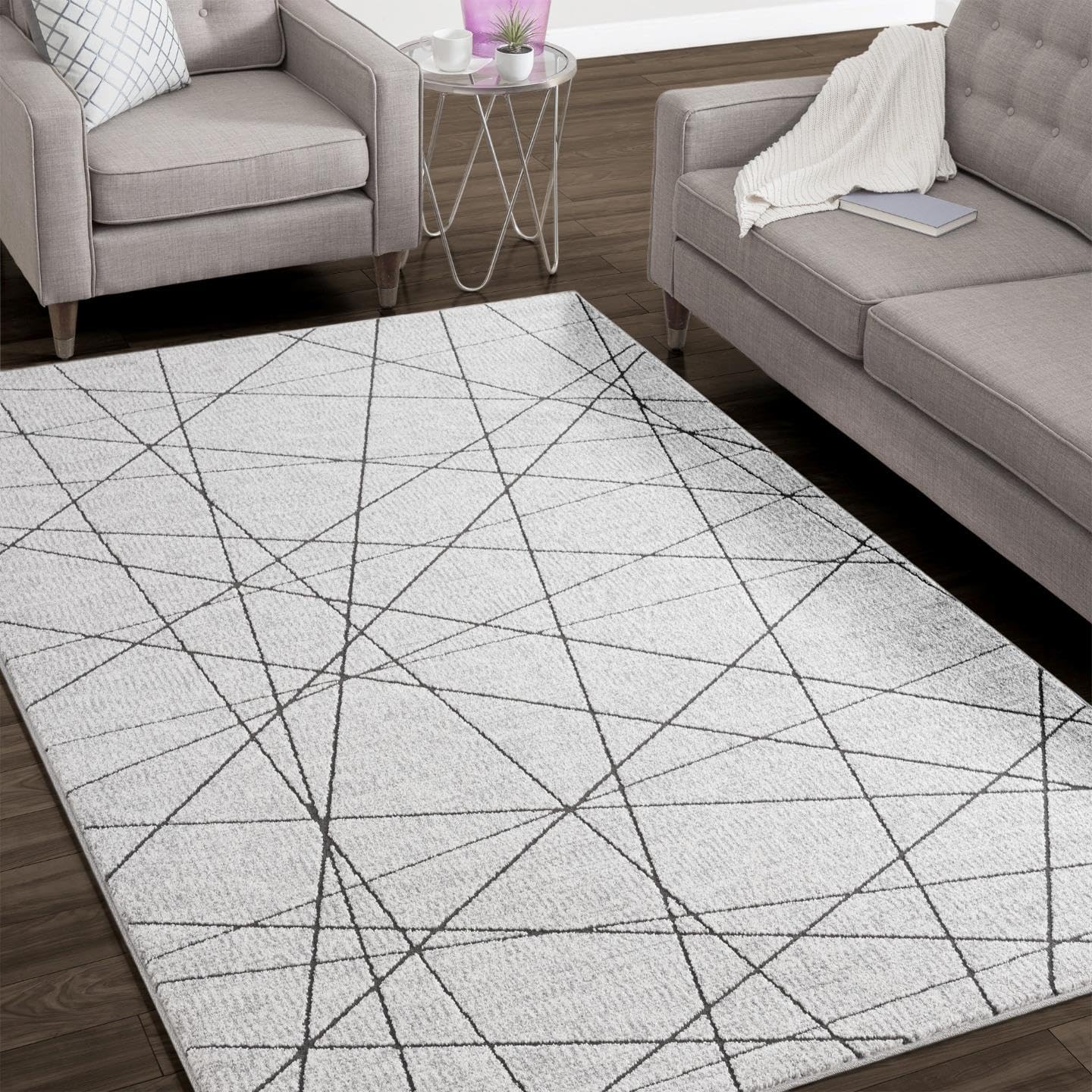 LUXE WEAVERS Alfombra de arte moderno, 5 x 7, diseño de líneas abstractas, color gris