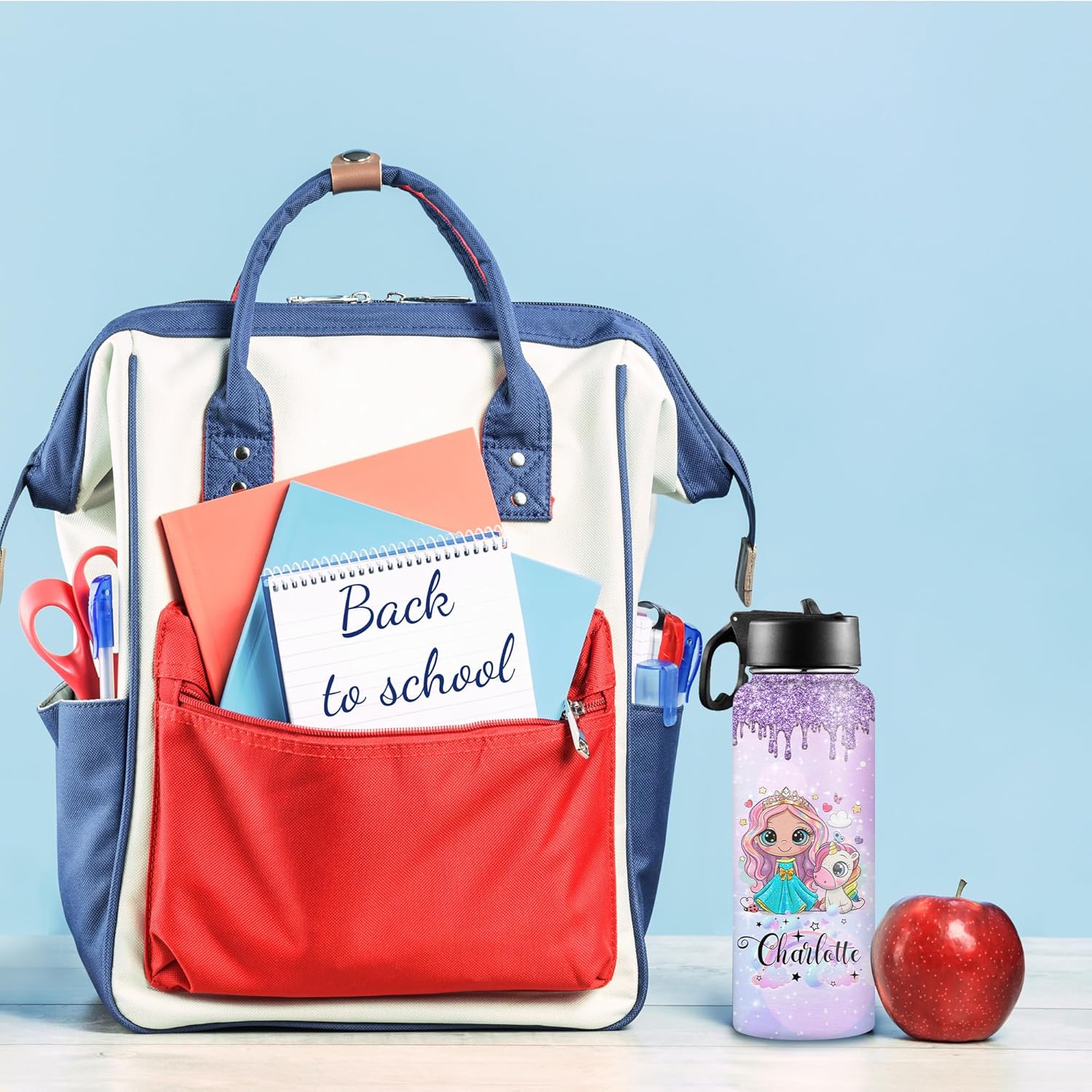 Botellas de agua personalizadas de acero inoxidable con tapa de pajilla, botella de agua de color degradado personalizada con taza de nombre para