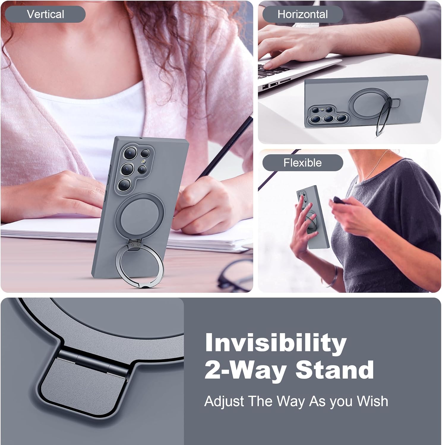 Funda para Samsung Galaxy S23 Ultra con soporte de anillo magnético de silicona de 6.8 pulgadas para mujeres y hombres compatible con MagSafe