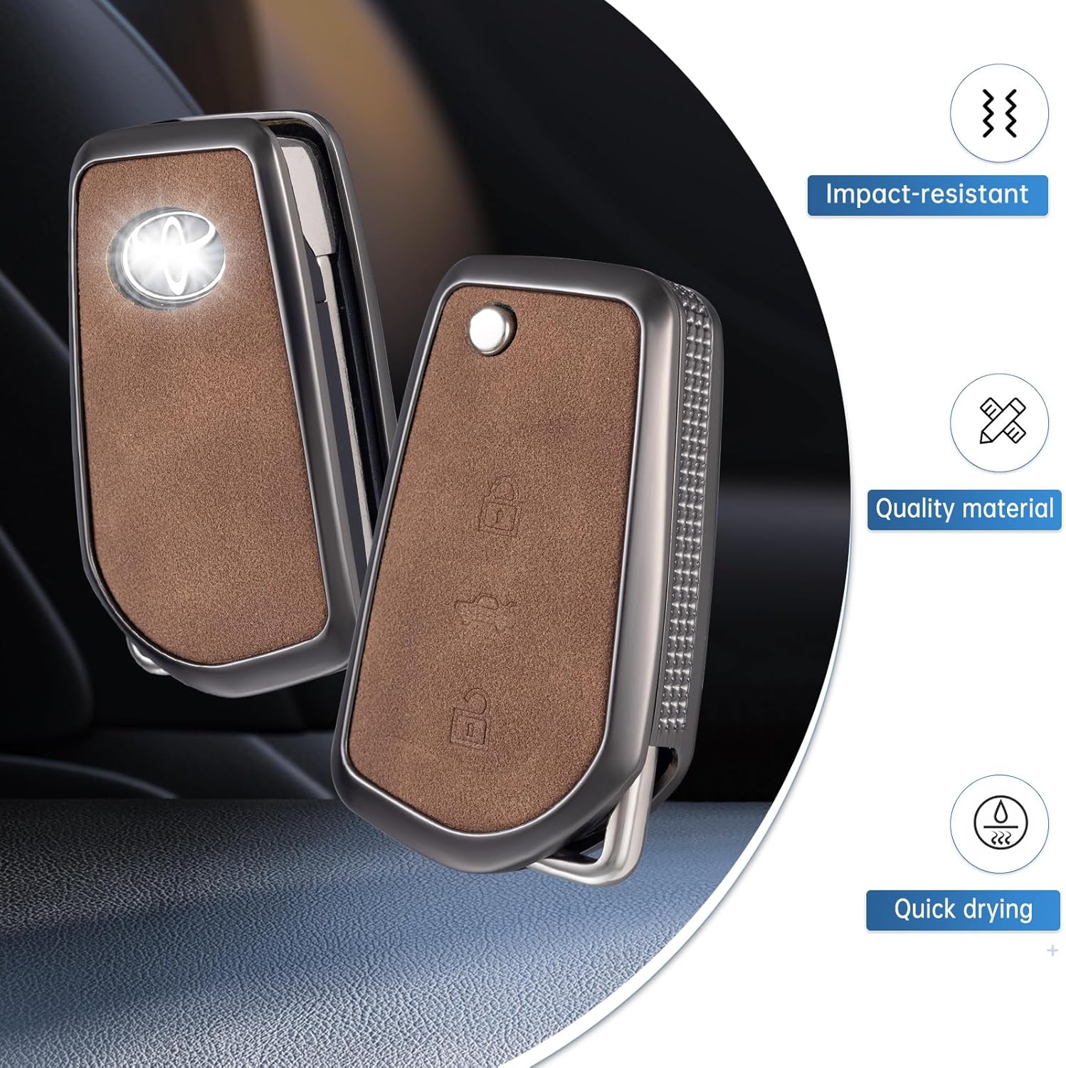 YO&YOYE Compatible con funda de llavero Toyota con llavero de cuero protector para llave inteligente Fortuner Tundra Camry RAV4 Highlander Corolla