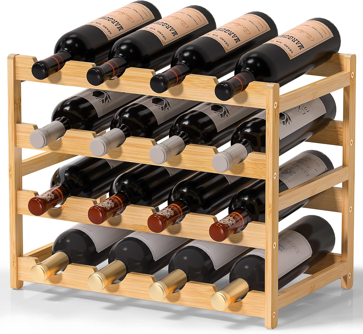 Ruichang Estante de vino resistente para encimera de vino, soporte de bambú para botellas de vino, estantes de almacenamiento de vino, soportes para