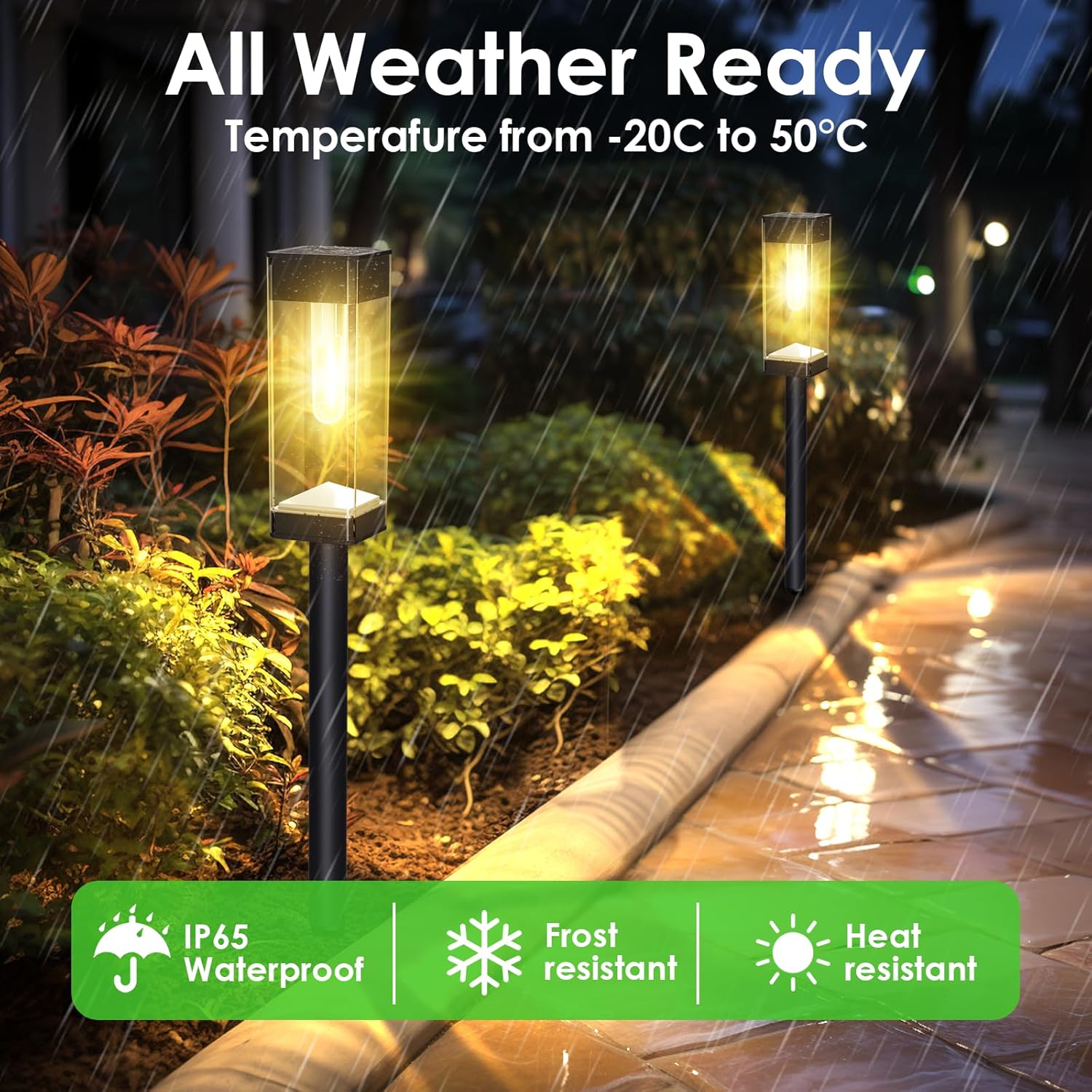 Paquete de 8 luces solares para caminos al aire libre, luces solares impermeables para exteriores, luces LED solares para jardín con bombilla de