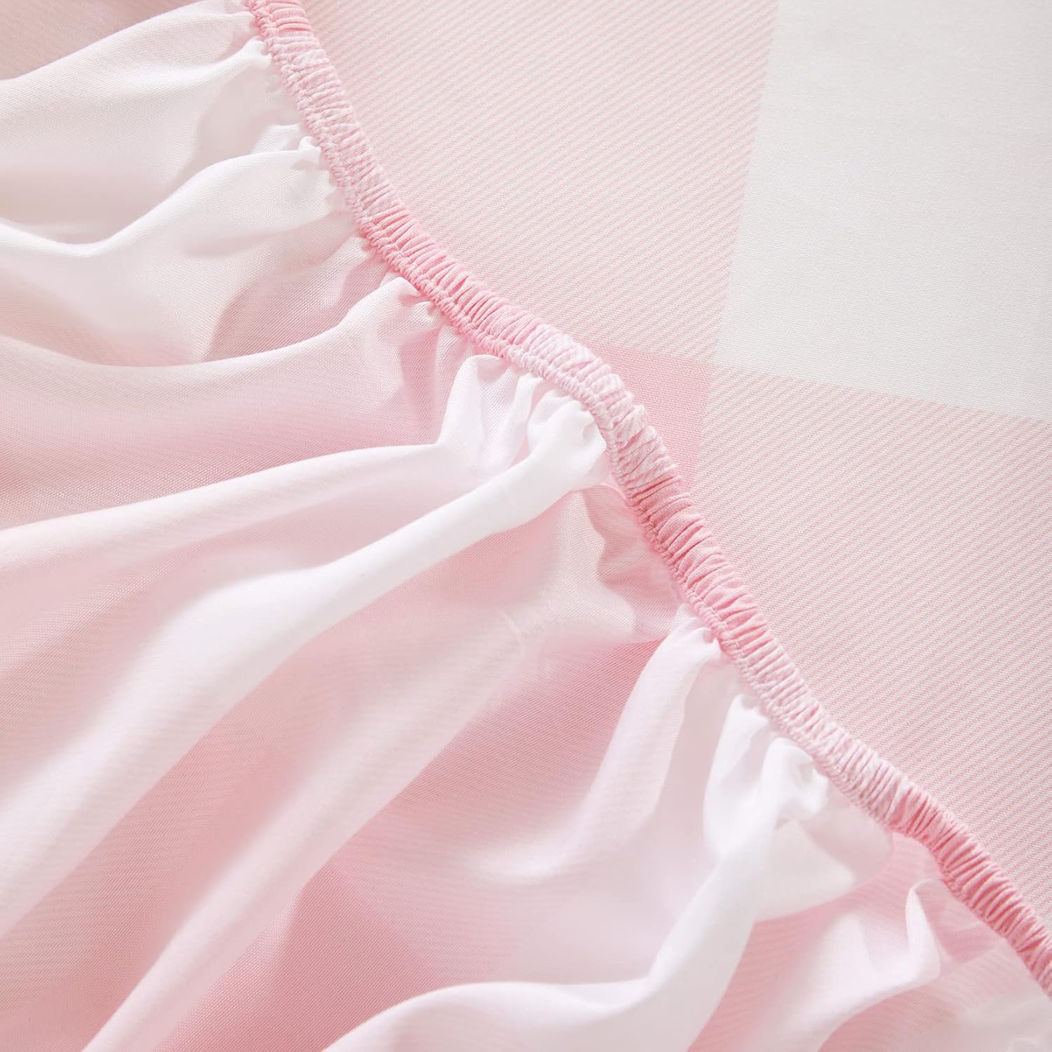 Wake In Cloud – Sábanas de cama tamaño King, juego de sábanas encimeras bajeras de 4 piezas, bolsillo profundo, lindo rosa rubor blanco a cuadros