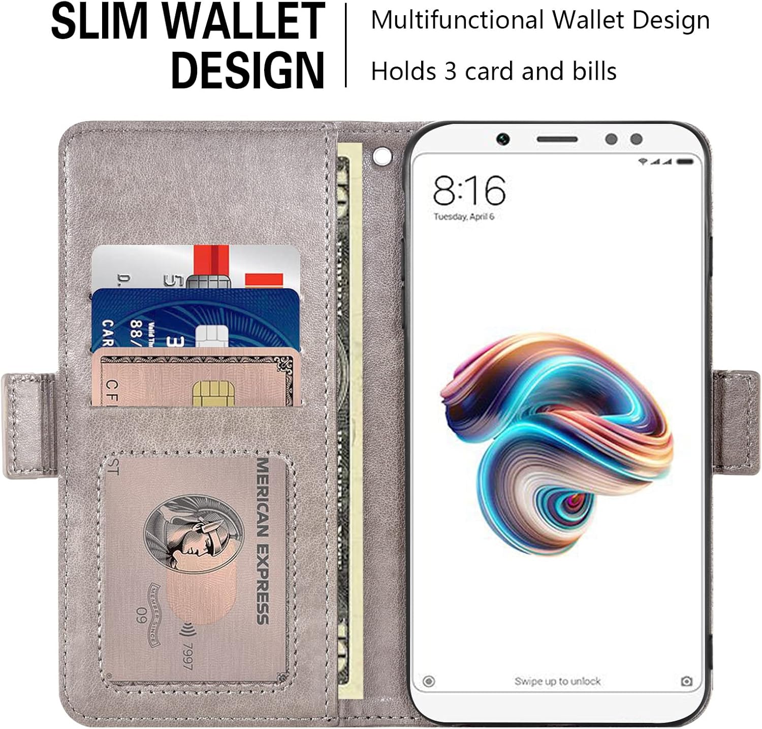 Asuwish Compatible con Xiaomi Redmi Note 5Note5 Pro Wallet Case y protector de pantalla de vidrio templado, soporte para tarjetas, soporte de cuero,