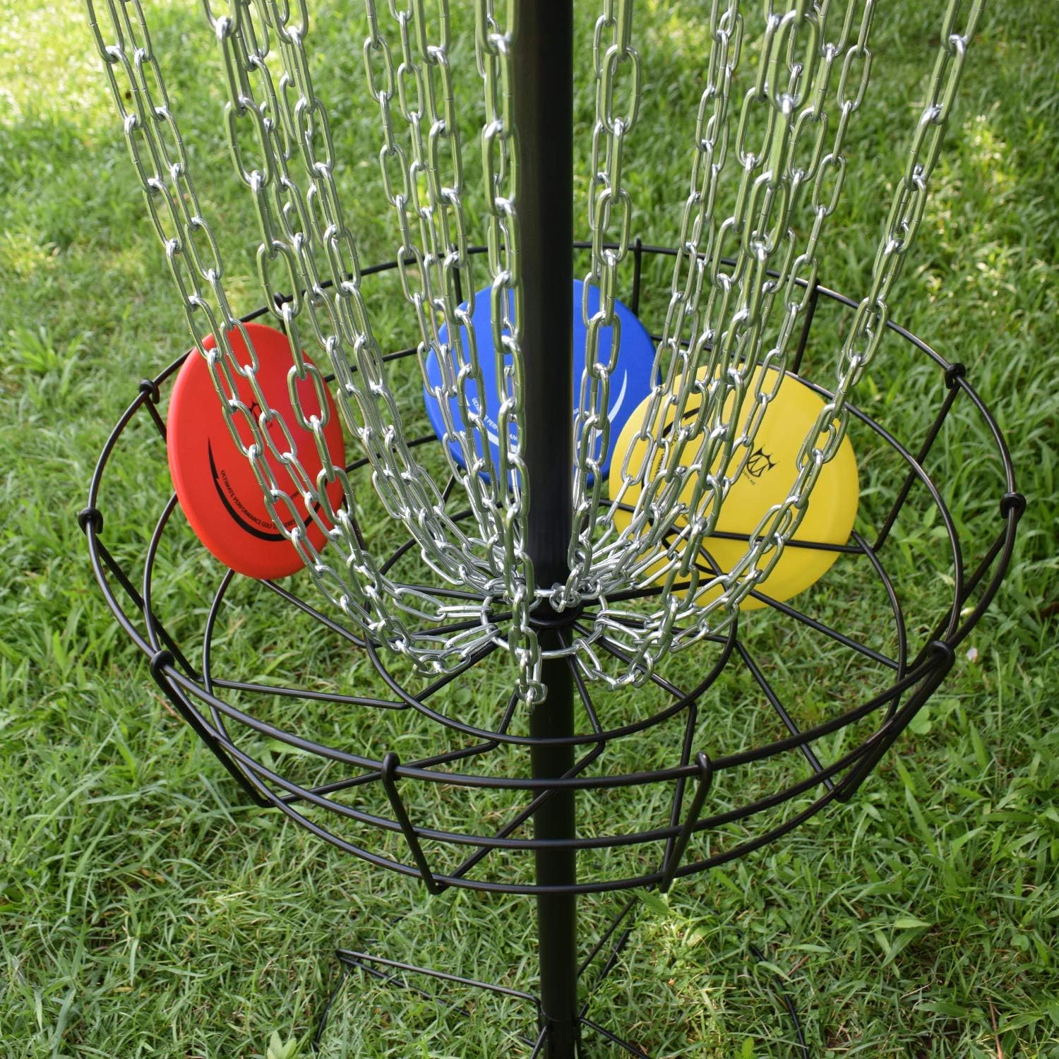 Cesta de golf de disco incluye 3 discos, 24 cadenas portátiles de metal para golf