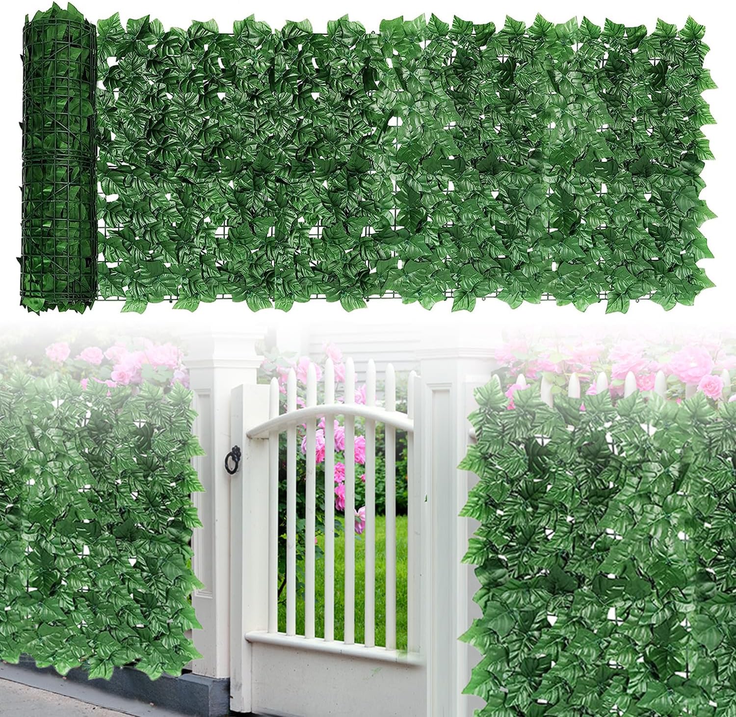 ocinone Rejilla de valla de privacidad de hiedra artificial, cubierta decorativa de valla de hiedra sintética para patio, balcón, decoración de