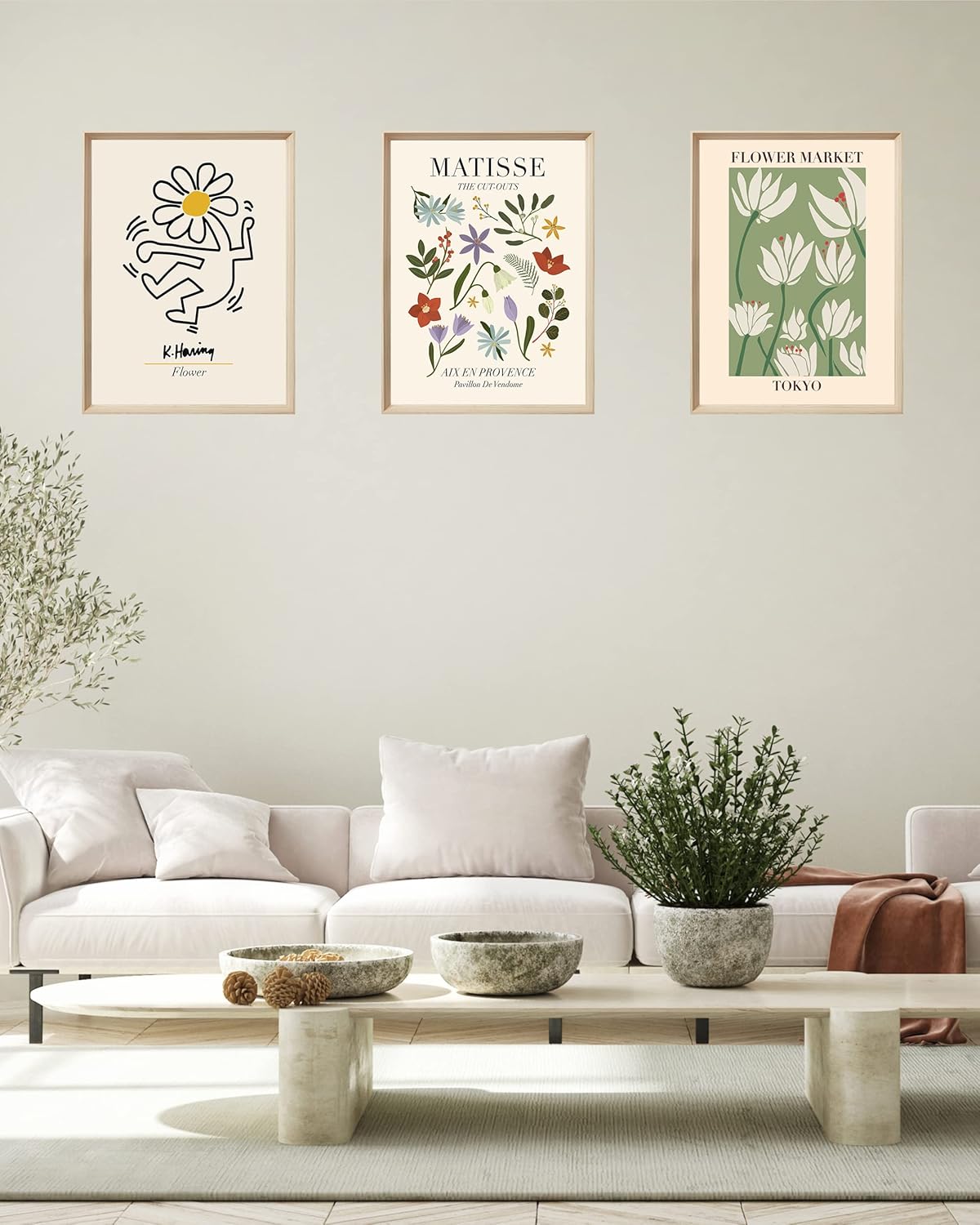 Arte abstracto de Matisse para pared de dormitorio, 11.8 x 15.7 in, diseño enmarcado de madera, flores verdes, póster para sala de estar, baño,