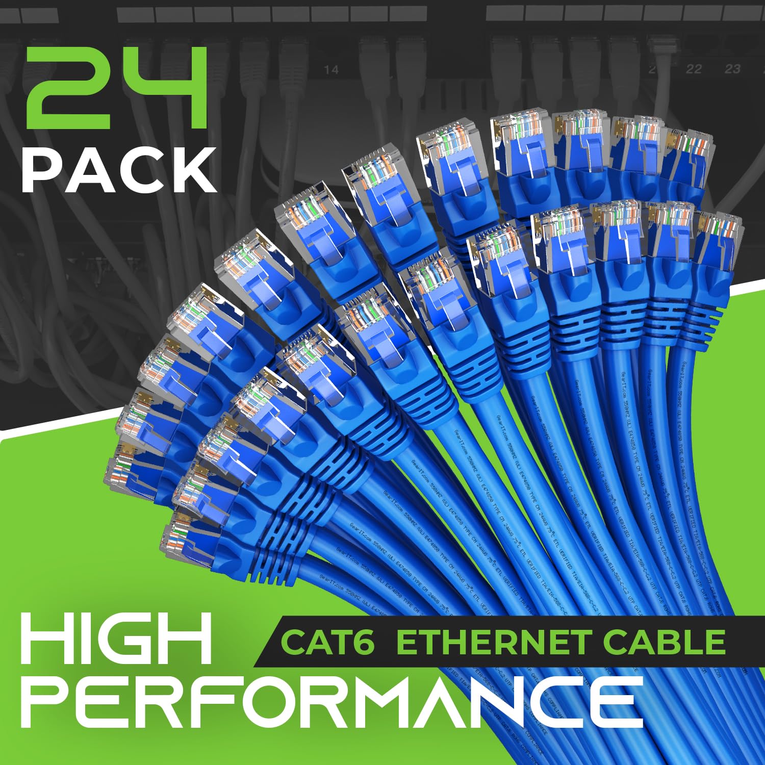 GearIT – Cable Ethernet Categoría 6, sin enganches, cable de red LAN para computadora, Azul