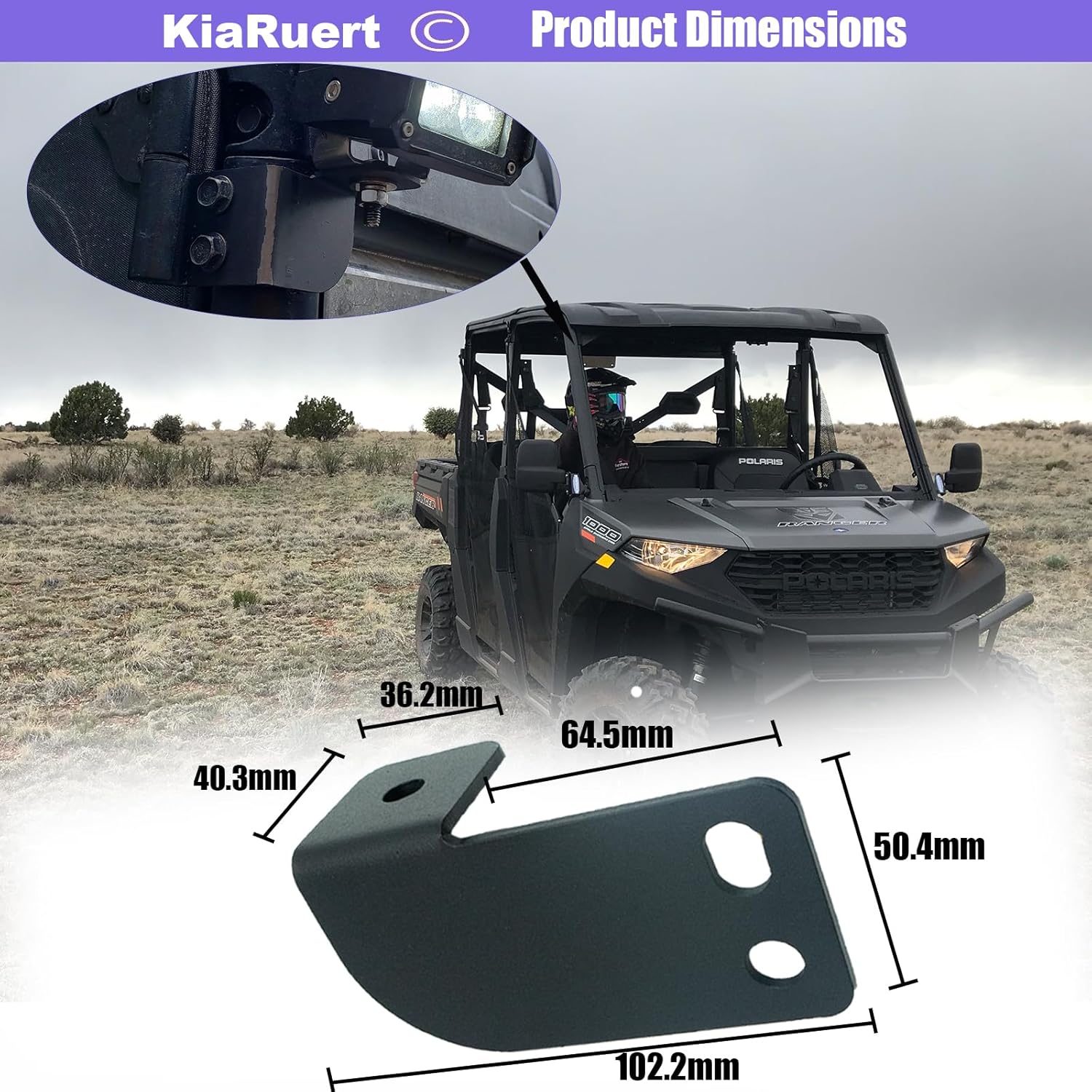 Kit de soporte LED de barra de techo trasero UTV compatible con Polaris Ranger 2013-2021 de tamaño completo (soportes de montaje)