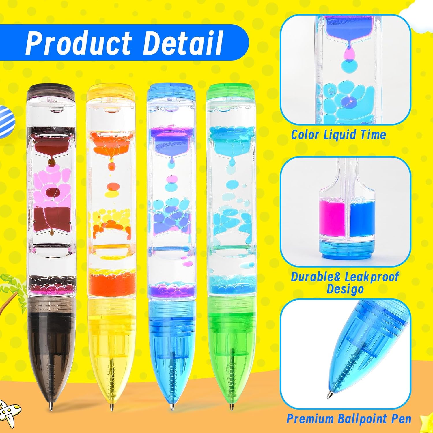 Liquid Motion Bubbler – Juego de 4 bolígrafos coloridos para ansiedad para niños y adultos, bolígrafo temporizador líquido para aliviar el estrés,