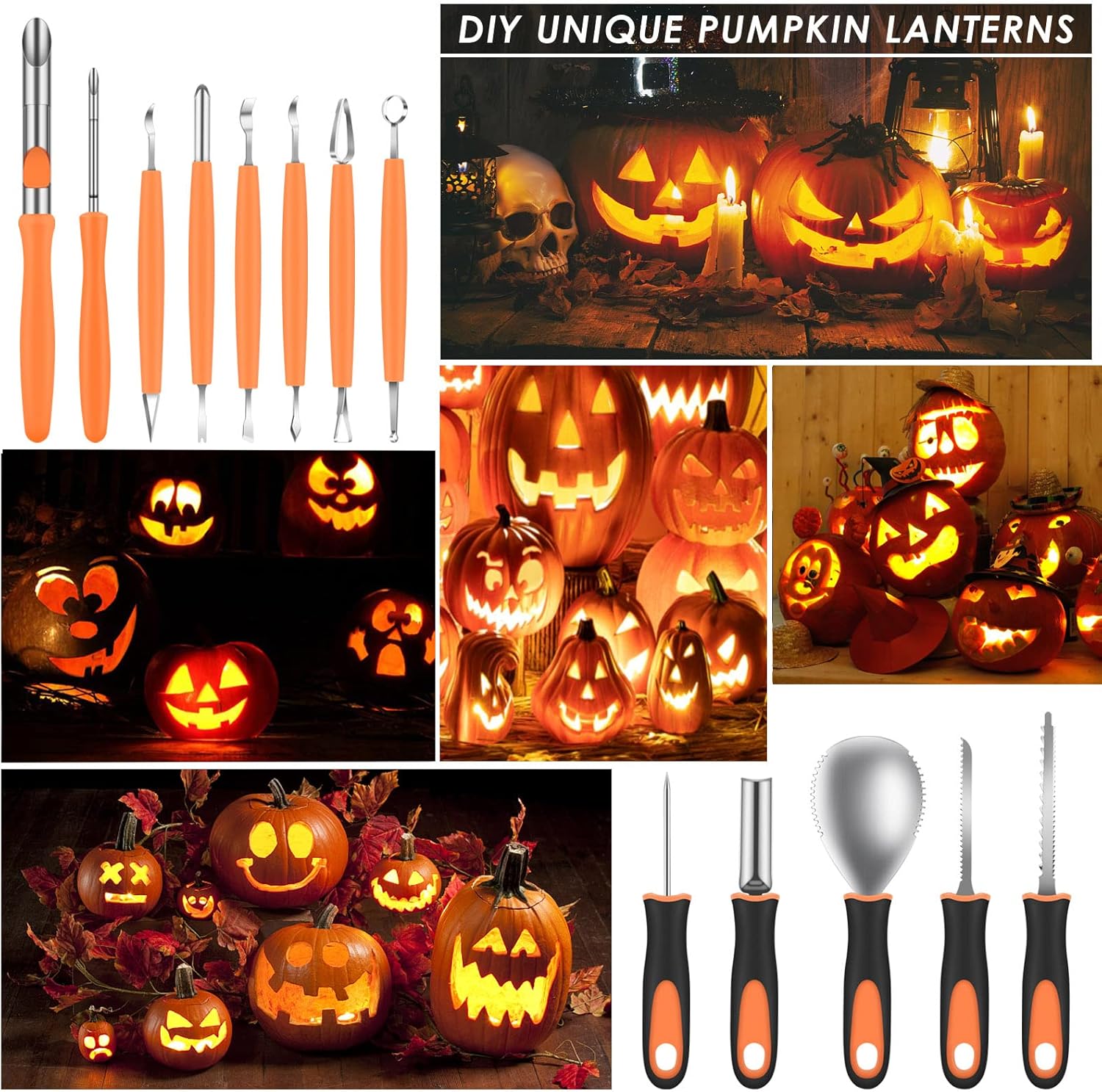 KATUMO Herramienta de tallado de calabaza, kit de corte de calabaza resistente de 13 piezas con herramientas de escultura de detalles profesionales,