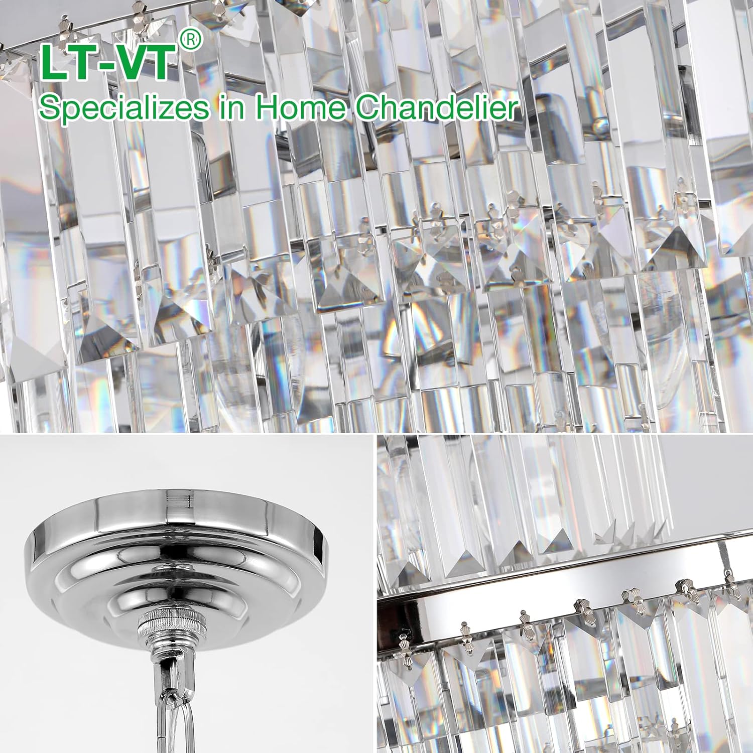 Candelabros y luces de cristal de estilo moderno cromado, colgantes redondos, clásicos, lámpara de techo colgante de 5 niveles para comedor y sala