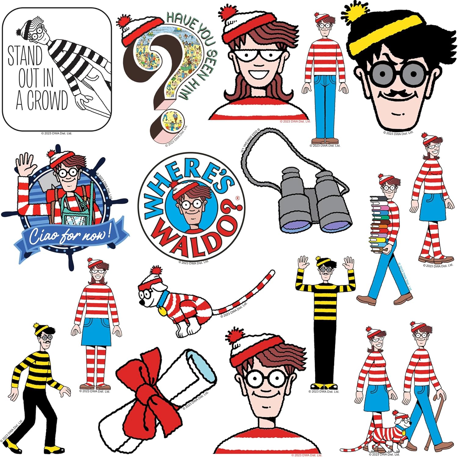 Where’s Waldo – Paquete variado de 50 calcomanías de vinilo grandes de lujo, para laptop, botella de agua, álbumes de recortes, tableta, monopatín,