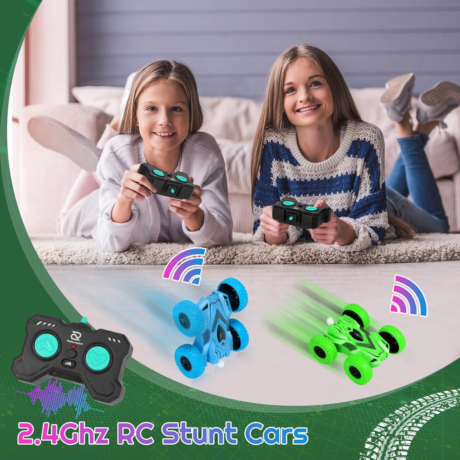 Autos de acrobacias a control remoto para niños de 6 años de edad, juguetes RC con luces 4WD 4WD 2.4Ghz de doble cara giratoria de 360 RC camión