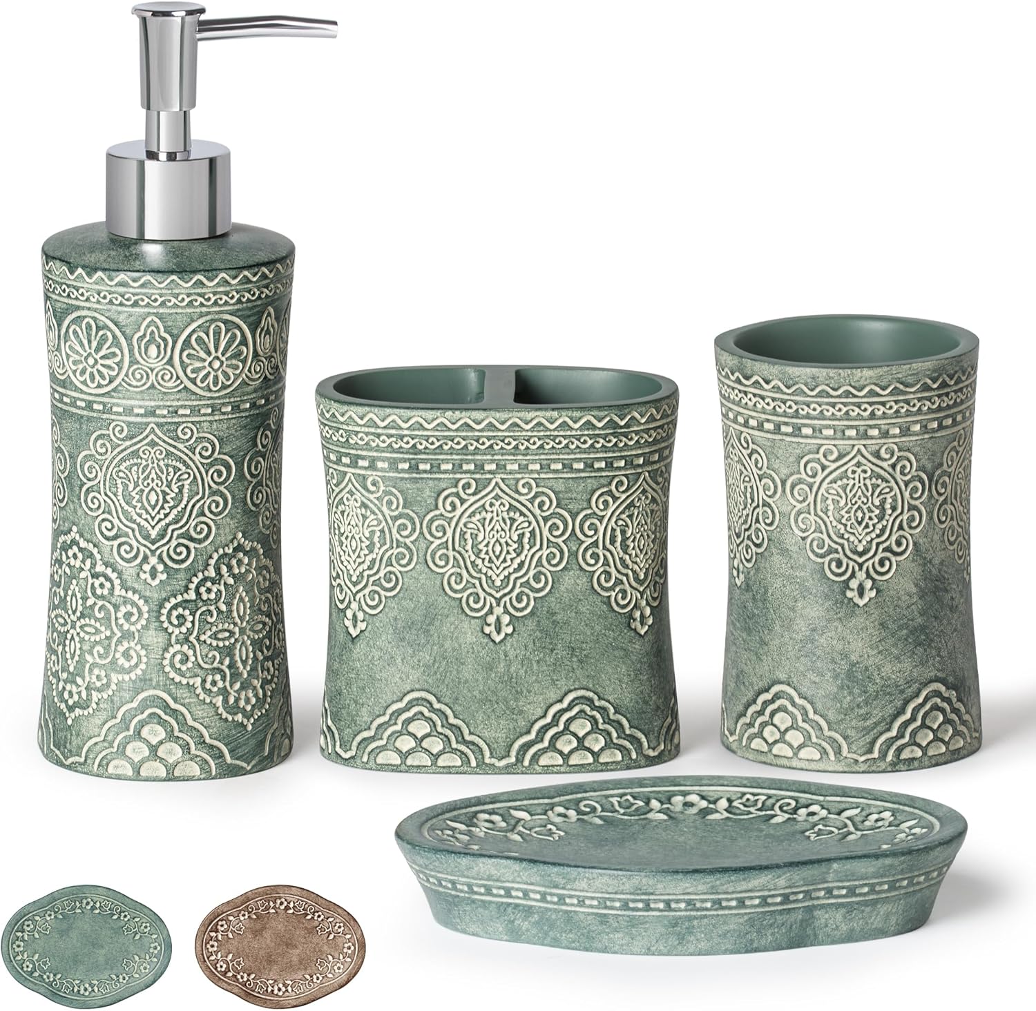 Juego de accesorios de baño de 4 piezas, soporte para cepillo de dientes, vaso, dispensador de jabón, jabonera, artículos esenciales para