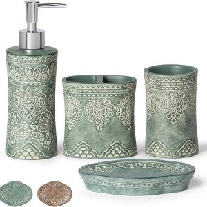 Juego de accesorios de baño de 4 piezas, soporte para cepillo de dientes, vaso, dispensador de jabón, jabonera, artículos esenciales para Juego de accesorios de baño de 4 piezas, soporte para cepillo de dientes, vaso, dispensador de jabón, jabonera, artículos esenciales para