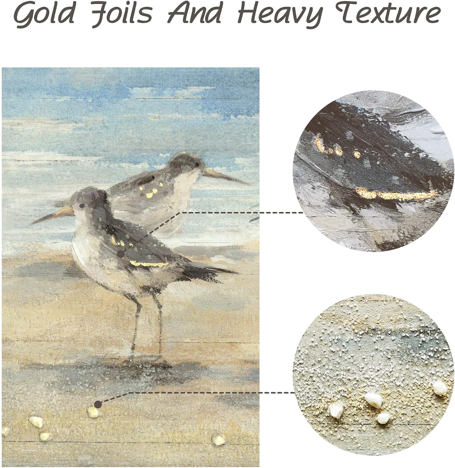 Pintura enmarcada costera para decoración de pared arte abstracto de pared del océano de 40 x 20 pulgadas, gaviotas estilo pintura al óleo, imagen