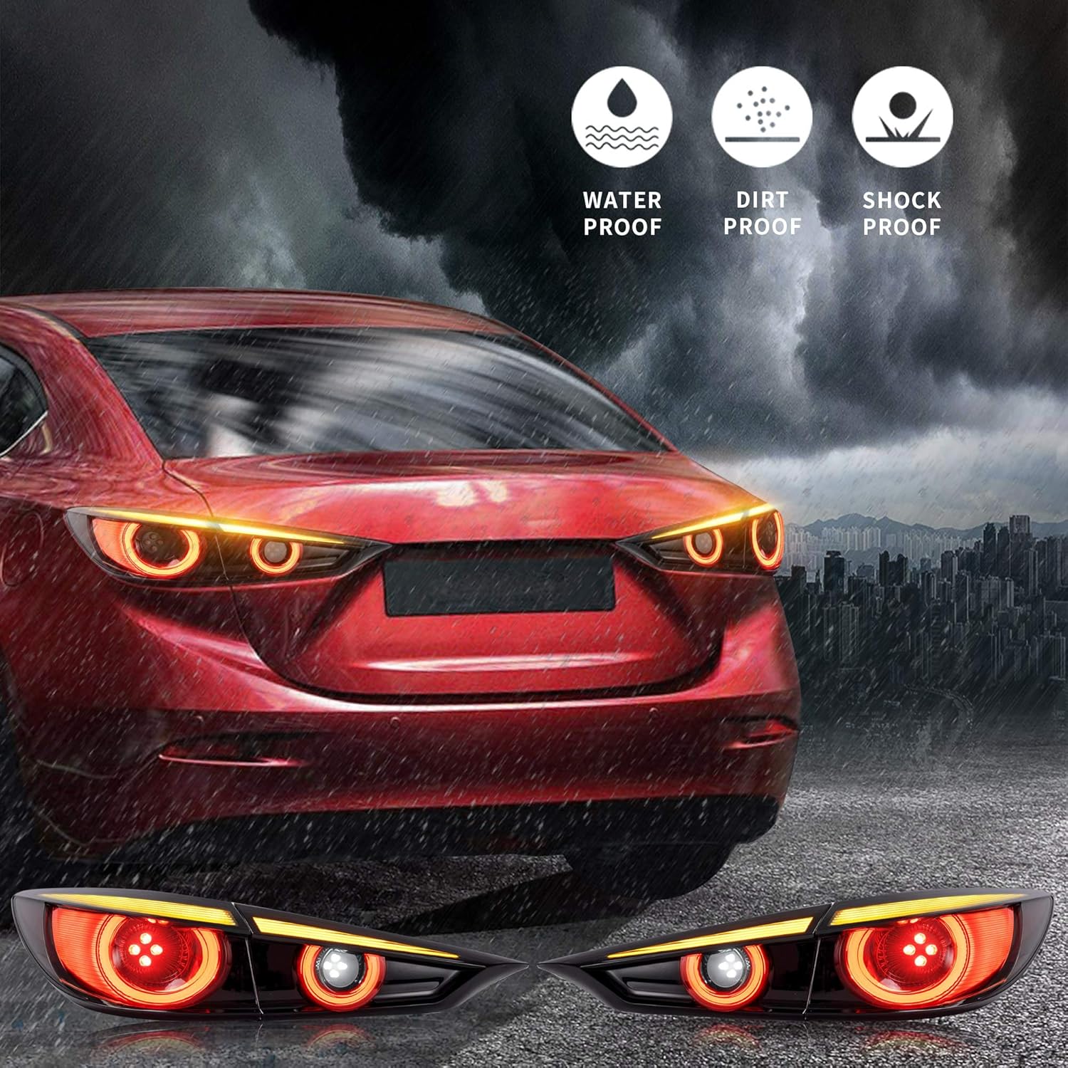 VLAND – Luces traseras LED secuenciales compatibles con Mazda 3 Axela 2014-2018, montaje de lámpara trasera LED de freno de marcha atrás, lente