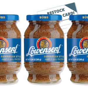 Lowensenf IntFeast – Mostaza dulce alemana bávara, 10.05 onzas (paquete de 3) con tarjeta de reabastecimiento de comestibles Lowensenf IntFeast – Mostaza dulce alemana bávara, 10.05 onzas (paquete de 3) con tarjeta de reabastecimiento de comestibles