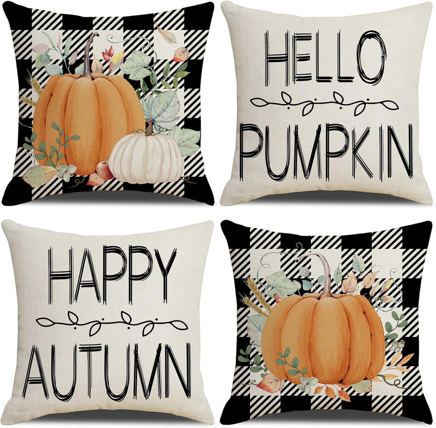 Juego de 4 fundas de almohada de otoño de 18 x 18 pulgadas para decoración de otoño, decoración de otoño, calabaza, hoja de arce y Acción de