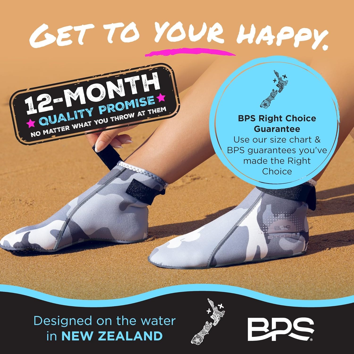 Calcetín BPS ‘Storm Sock’ ultra premium para aletas de agua (corte bajo, unisex) 0.118pulgadas de neopreno pegado y cosido ciego con correas de