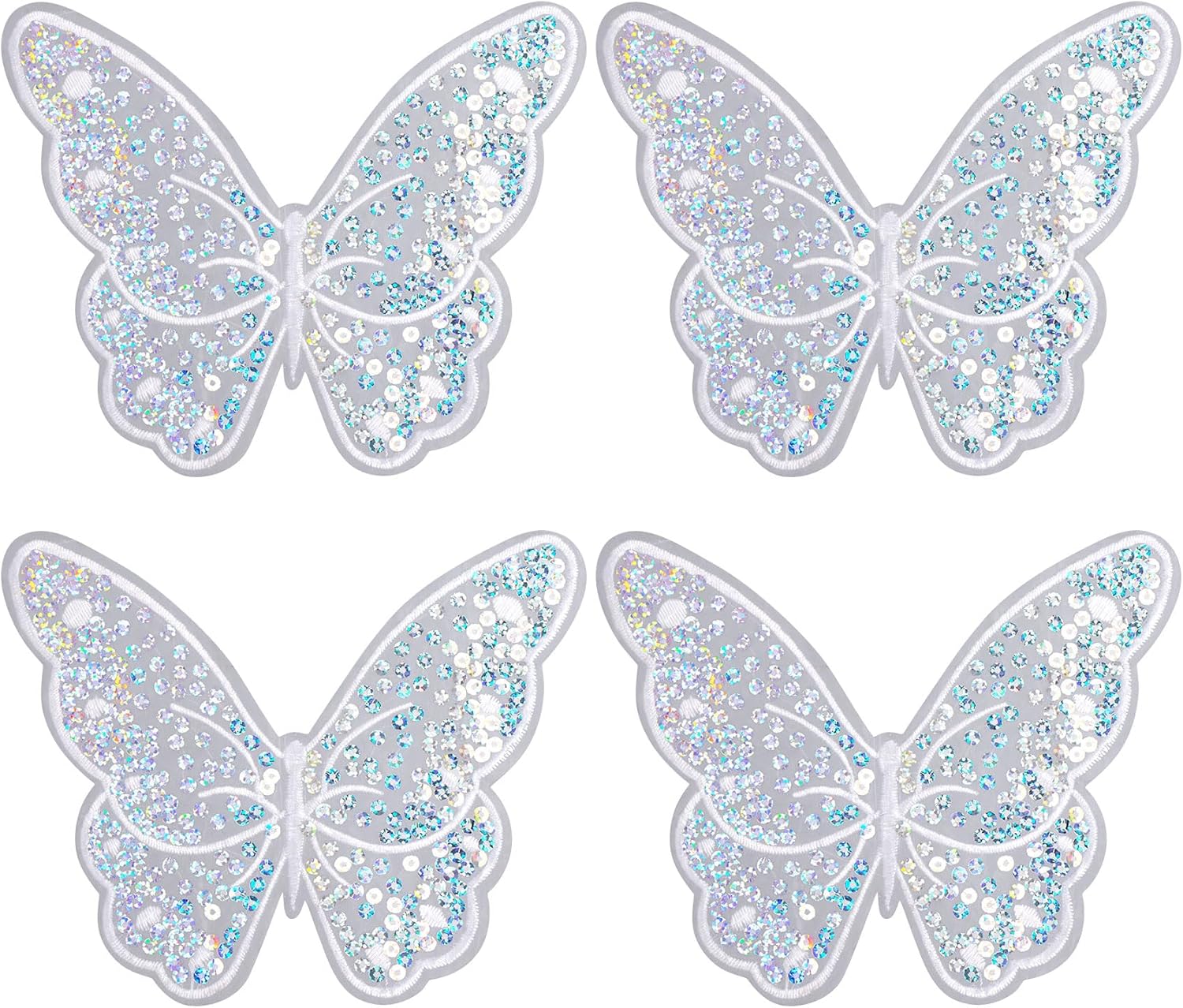 CustomyLife 4 parches de mariposa para planchar, coser en apliques de mariposas de lentejuelas, parche bordado brillante, accesorios de disfraz para