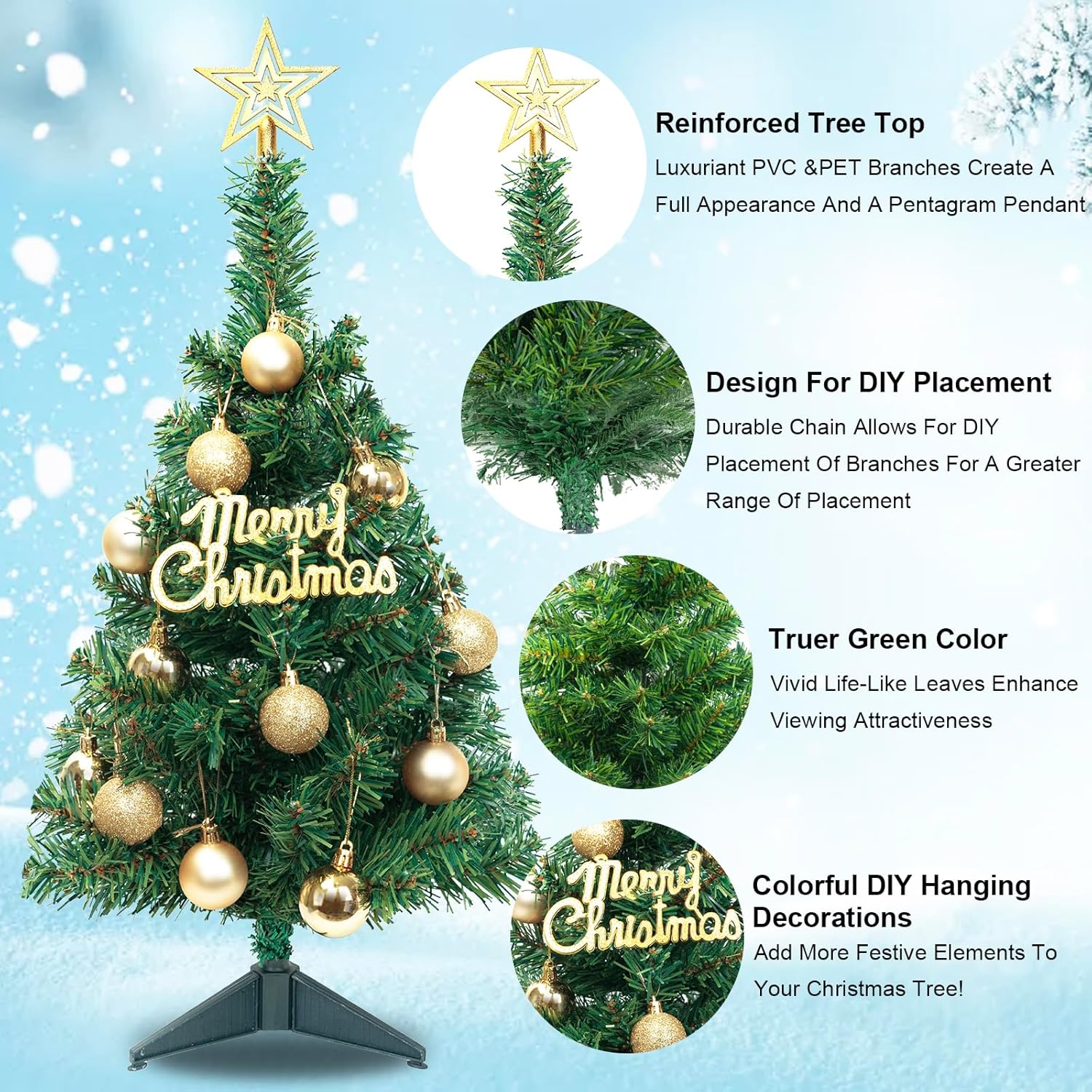 DUUDO Mini árbol de Navidad, pequeño árbol de Navidad con adornos colgantes de estrellas, árbol de Navidad artificial para el hogar, oficina, mesa,