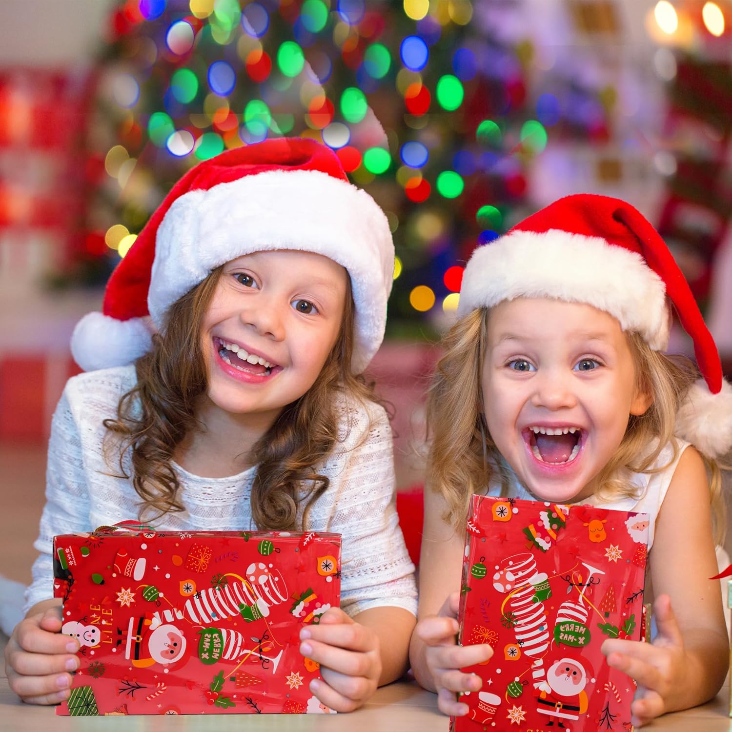 Rollo de celofán de Navidad de 100 pies x 32 pulgadas, bolsas de celofán de Navidad, envoltura de celofán con árbol de Navidad especial de Papá Noel