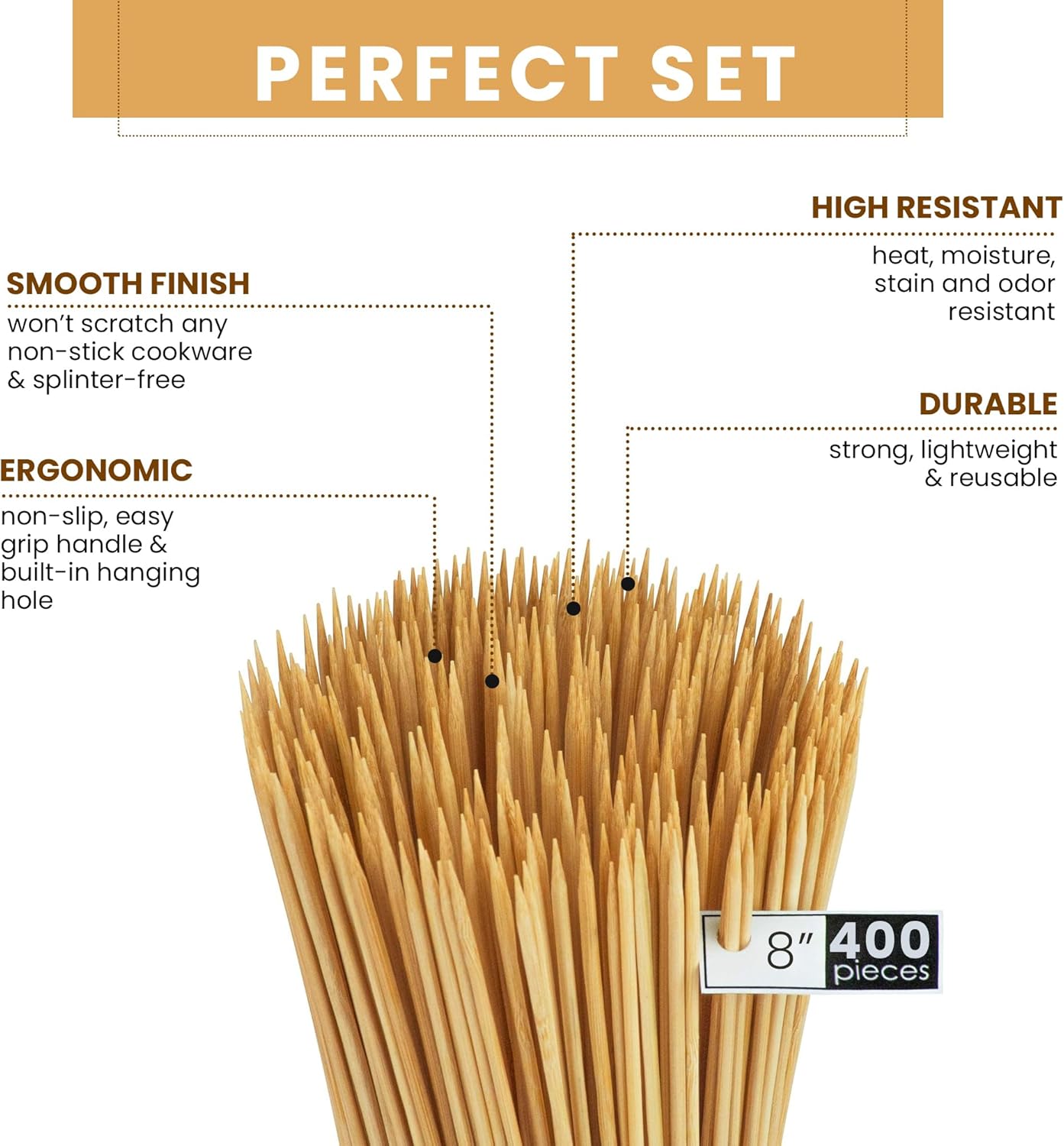 DecorRack Brochetas de bambú natural de 6″8″10″12″, brochetas de madera para barbacoa, parrilla, aperitivos, frutas, smores, cóctel, brunch, palitos