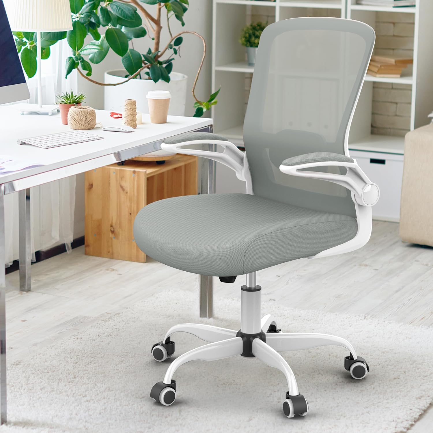 Mimoglad Silla de oficina en casa, silla de escritorio con respaldo alto, silla ergonómica de malla para computadora con soporte lumbar ajustable y