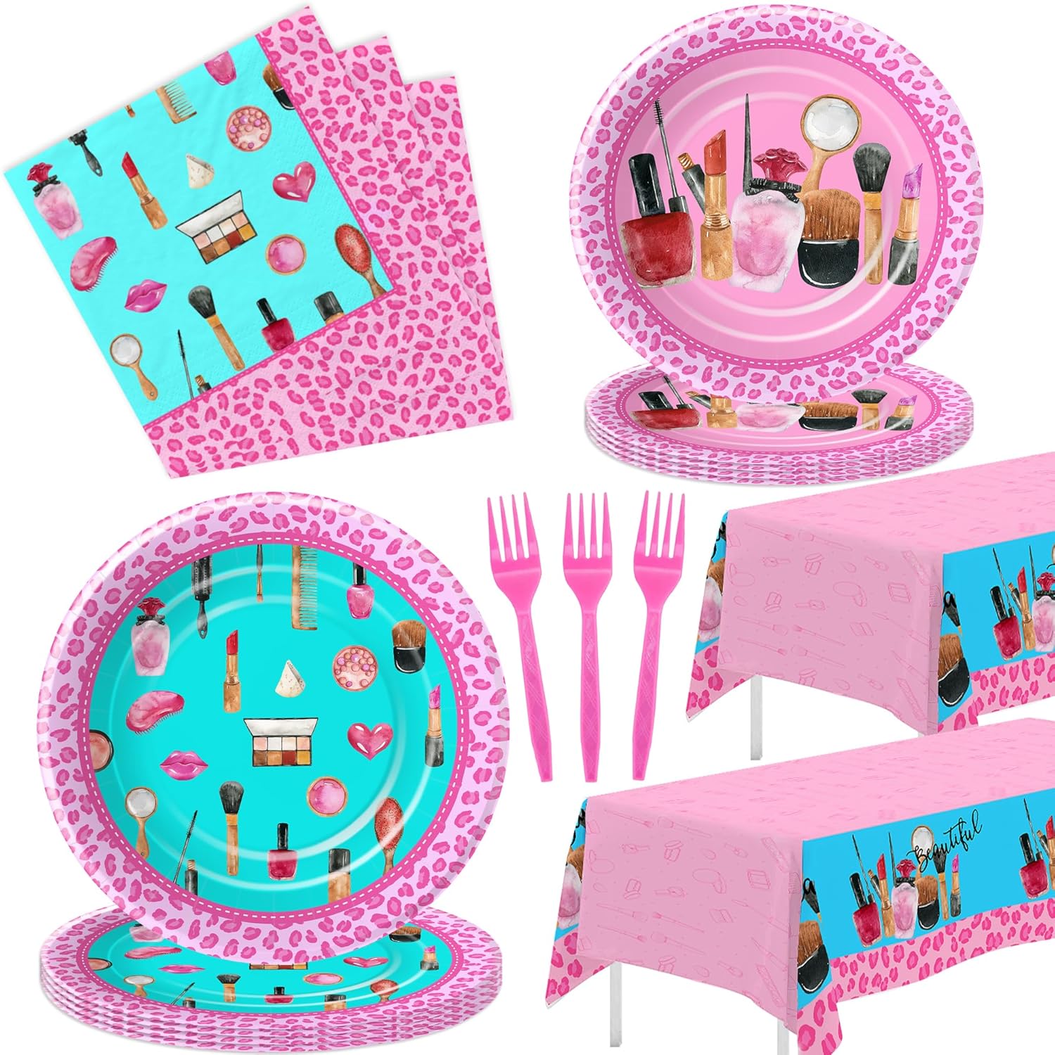 Vajilla de decoración de fiesta de spa para niñas, suministros de fiesta de cumpleaños de maquillaje de spa, plato de fiesta de spa, servilleta,
