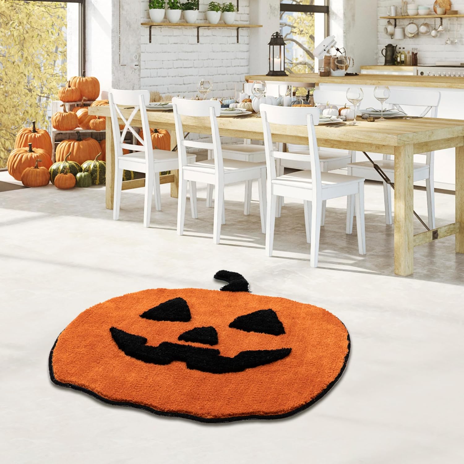 Alfombra decorativa de calabaza de 35 pulgadas, hecha a mano con diseño de calabaza esponjosa naranja, bonita alfombra suave y fresca para sala de