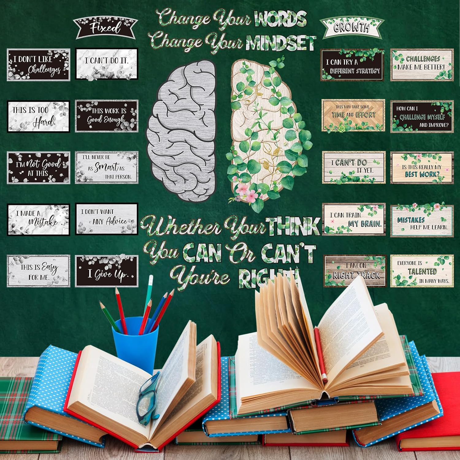 Tenare Mindset – Juego de pósteres motivacionales para cambiar tu mentalidad, refranes positivos, decoración inspiradora para el aula para