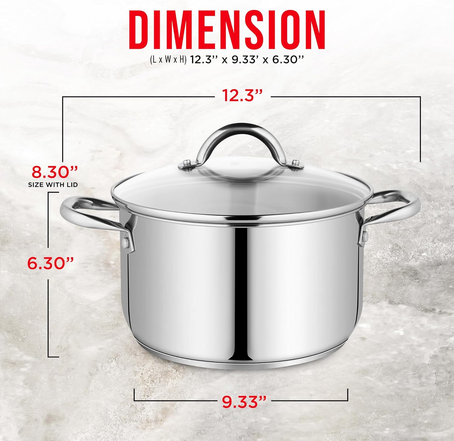 Bakken-Swiss Deluxe – Olla de acero inoxidable de 5 cuartos de galón con tapa transparente de vidrio templado, deliciosas sopas, guisos y cocción