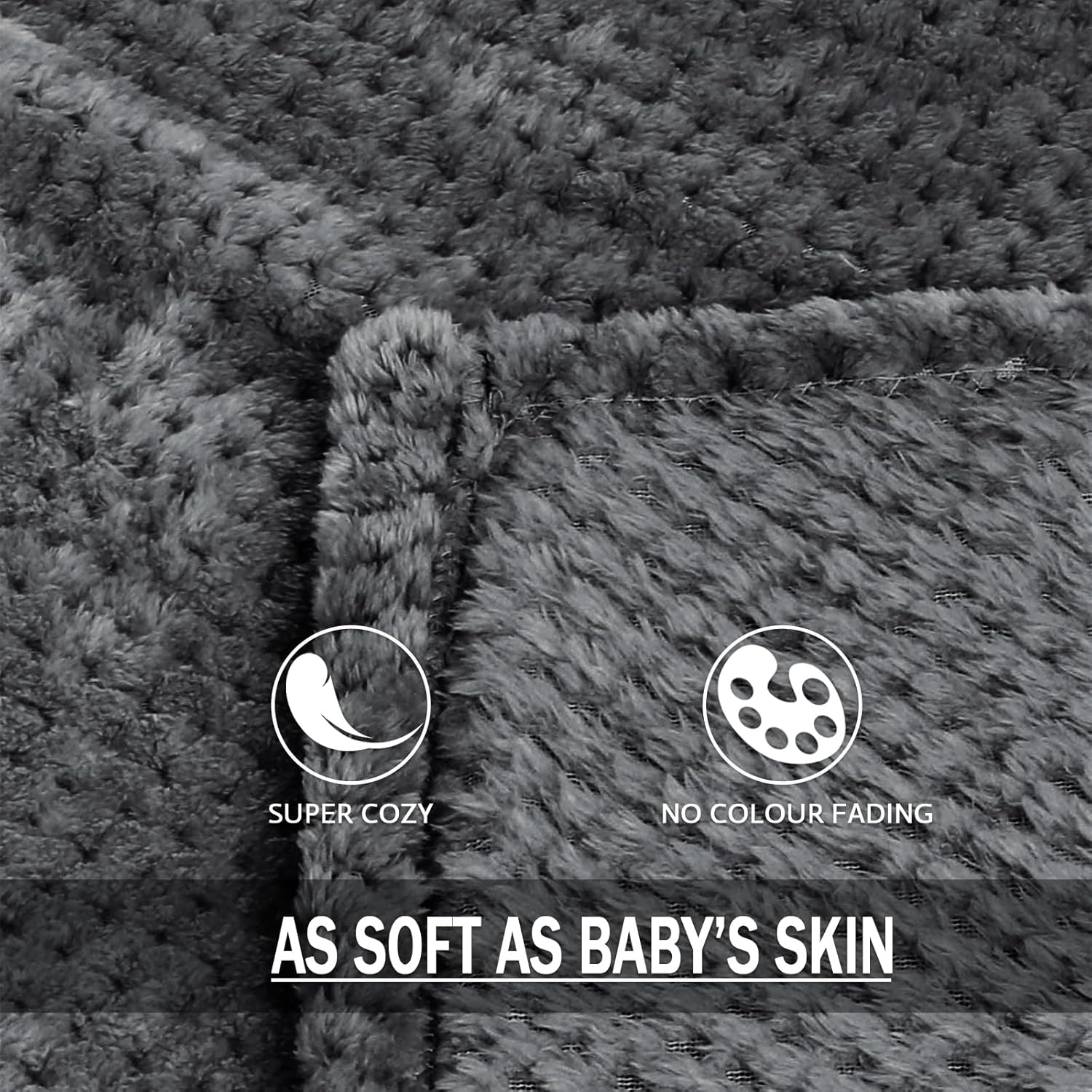 Exclusivo Mezcla – Manta de forro polar, suave, texturizada con punto gofre, tamaño individual, acogedora, cálida y ligera (gris oscuro, 90 x 66