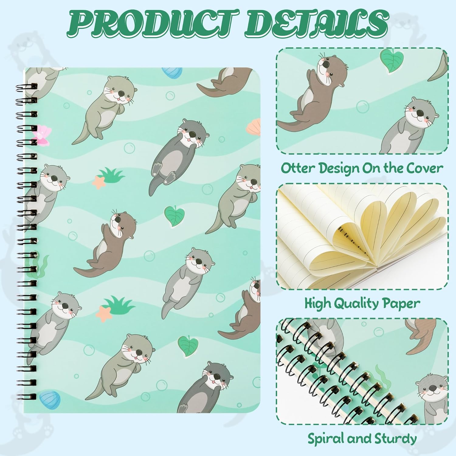 L1rabe 2 cuadernos A5 en espiral de nutria, lindos y divertidos ríos de nutria, peces y plantas, cuadernos de tapa dura, cuaderno de diario de viaje