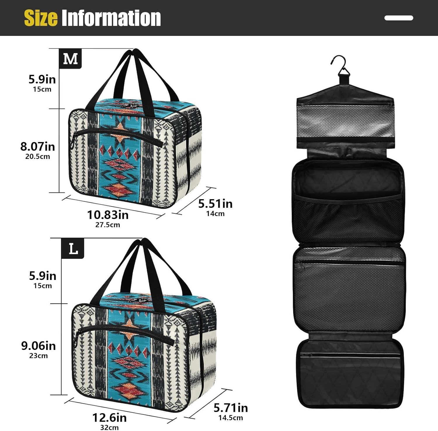 Neceser de viaje étnico geométrico bohemio azteca, organizador de maquillaje colgante para mujeres y hombres, bolsa de cosméticos portátil para