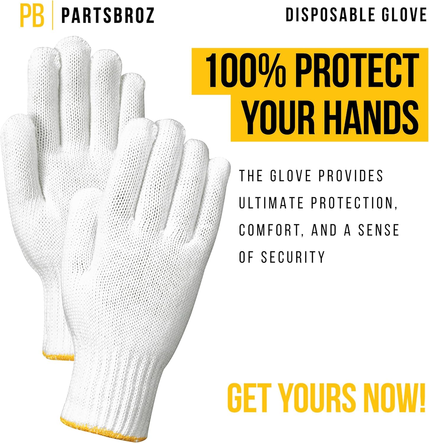 PartsBroz Comfort-Fit Cotton Work Gloves  Breathable & Reusable  One Size Fits Most  1 Pair