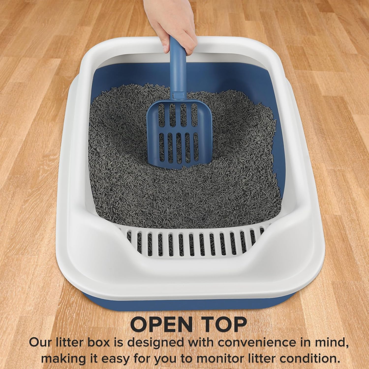 KittyClean – Caja de arena para gatos XL con estante de control, caja de arena XL para gatos grandes, caja de arena extragrande para varios gatos