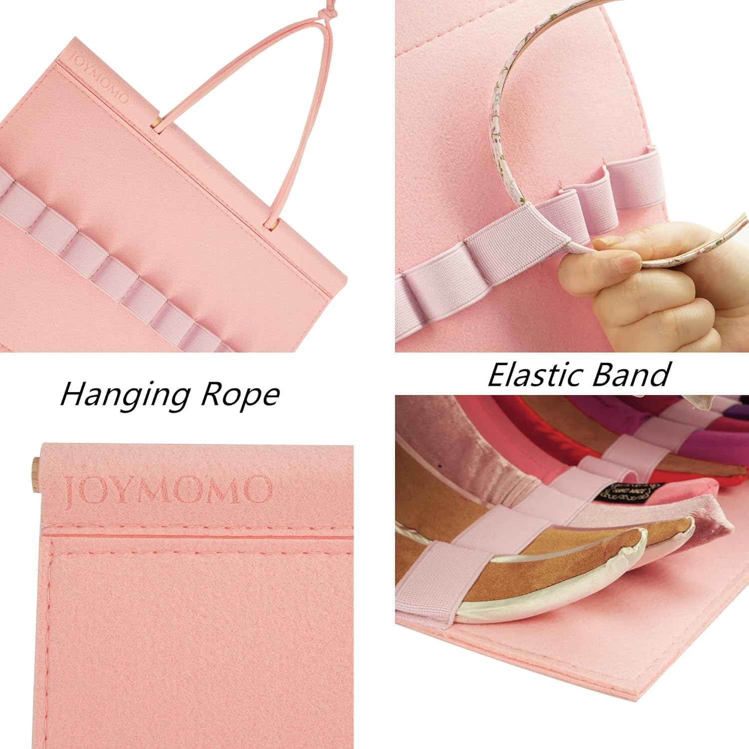 JOYMOMO Soporte colgante para diadema para niñas, organizador de diadema de fieltro, organizador de almacenamiento para diadema (sin diademas) (rosa)